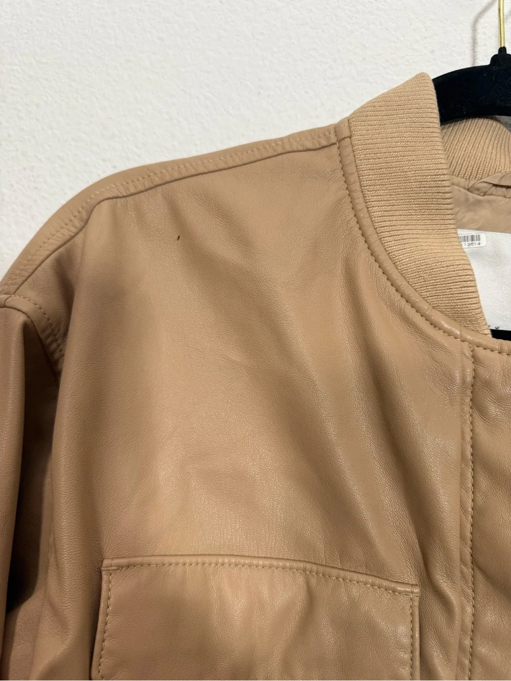 3.1 Phillip Lim Beige Leather Bomber Jacket Minimalist Quiet Luxury‎ Cropped